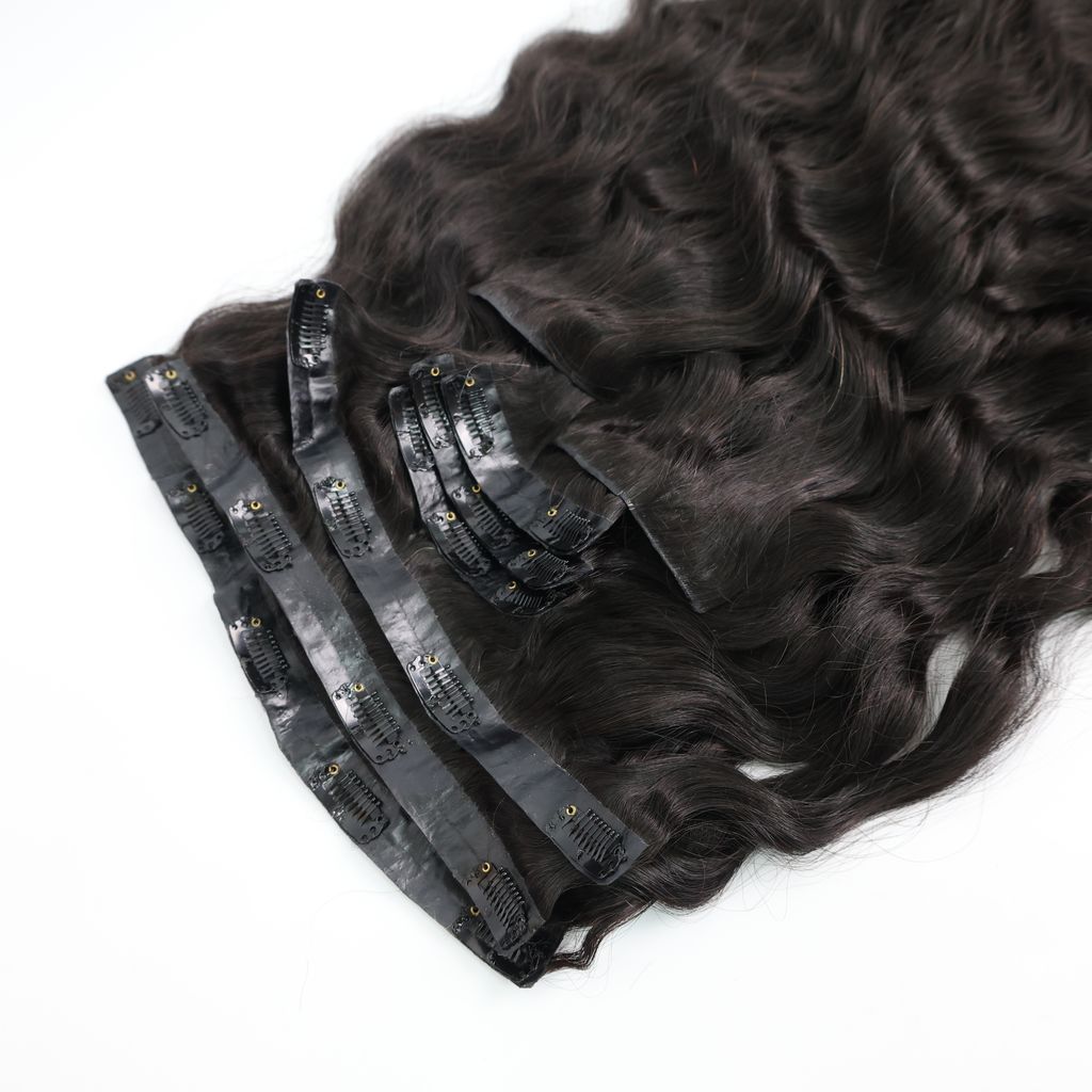 Invisible Clip-In Body Wave Extensions - Natural Black #1B 195g Double Drawn 20-22 Inches