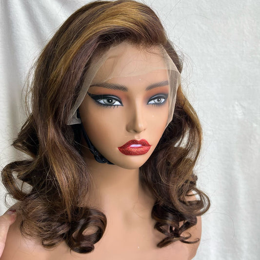 Highlighted Lace Front Wig - #4/27 Brown Blonde Highlights 16 Inches